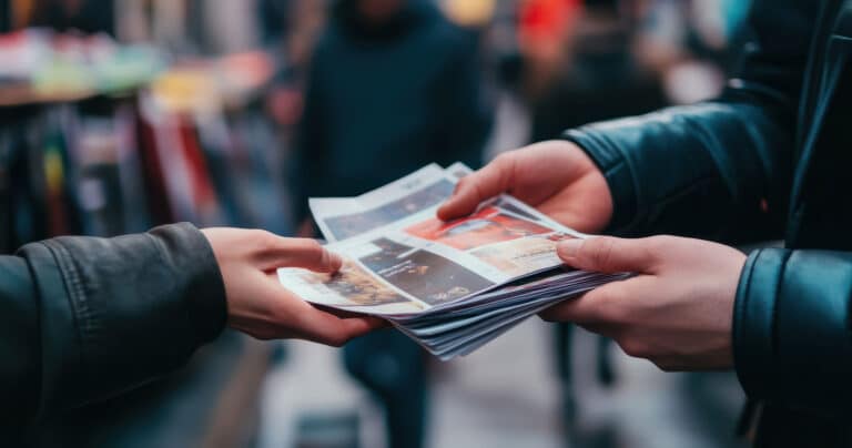 people handing out landscaping business flyers