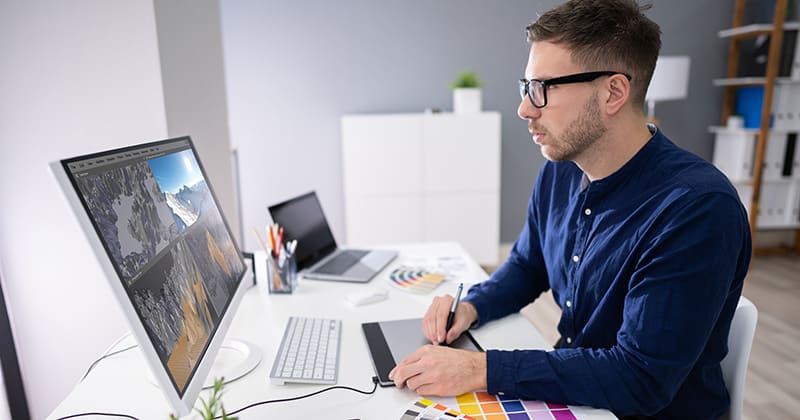 Male landscape designer working on computer
