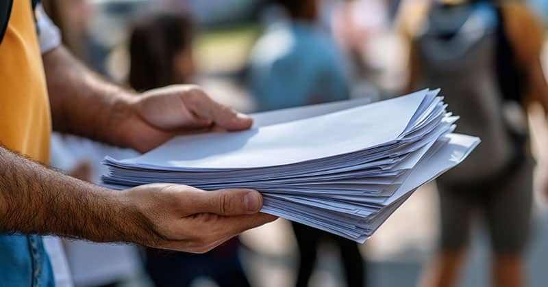 a person holding flyers for his landscaping business