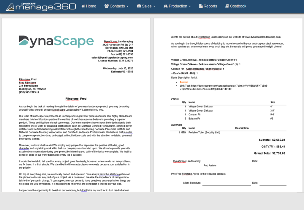 Sales & Estimating Proposal